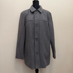 Dockers Men's L Gray Pea Coat Full Zip Buttons Quilted Lining Soft Wool Dress Up